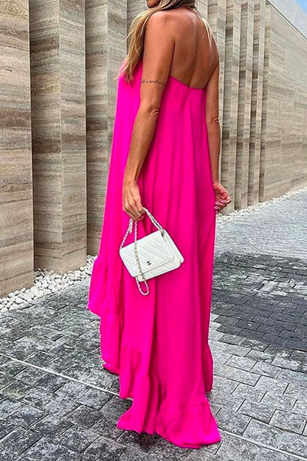LM | Sleeveless, off-the-shoulder, irregular maxi dress with ruffles