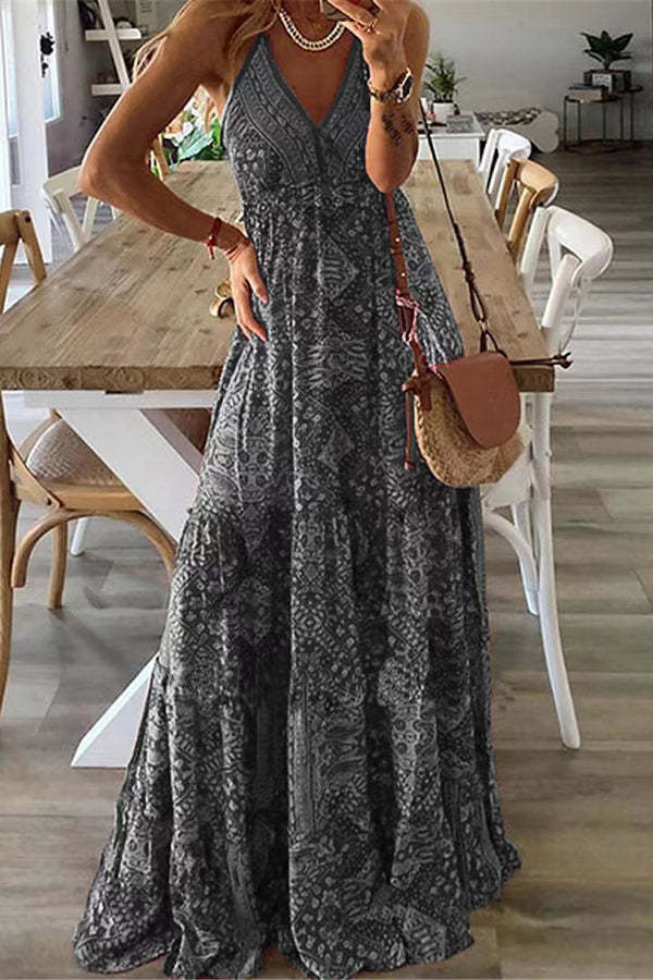 LM | Celeste Boho printed strappy maxi dresses with elastic waist