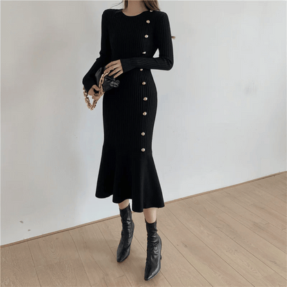LM | elegant ribbed midi dress for women