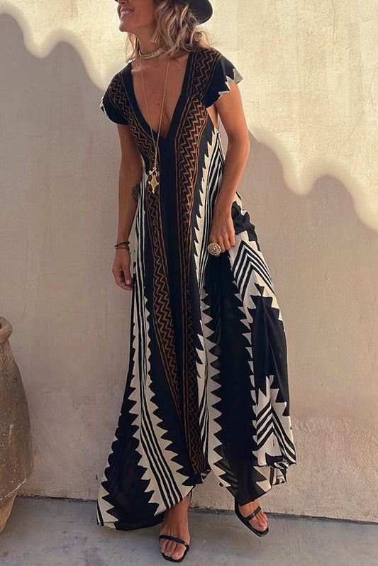 LM | Beach dates Ethno print maxi dress in A-line