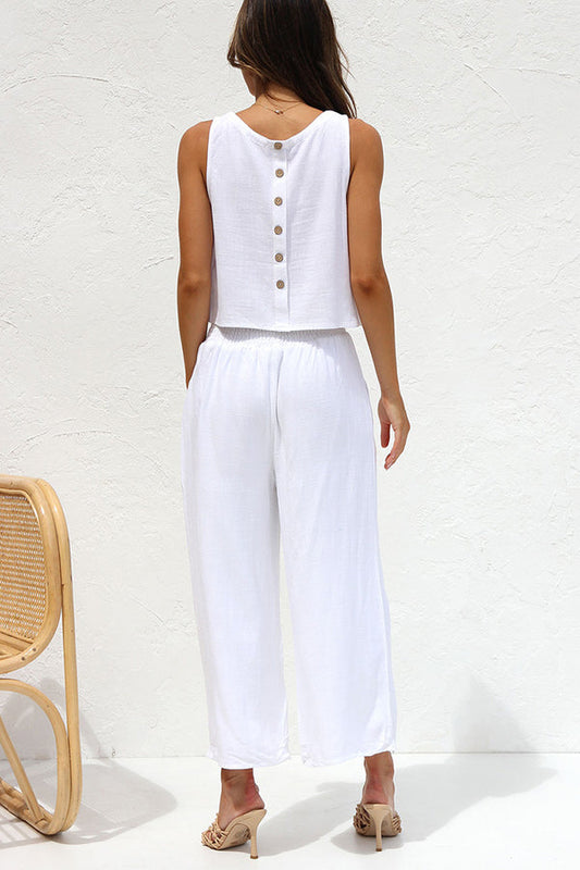 LM | Khiara Basic Button Crop Top and Pocketed Pants Set
