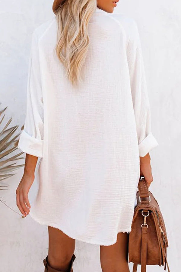 LM | Loose Mid-length Jacket Casual Solid Color Shirt Mini Dress