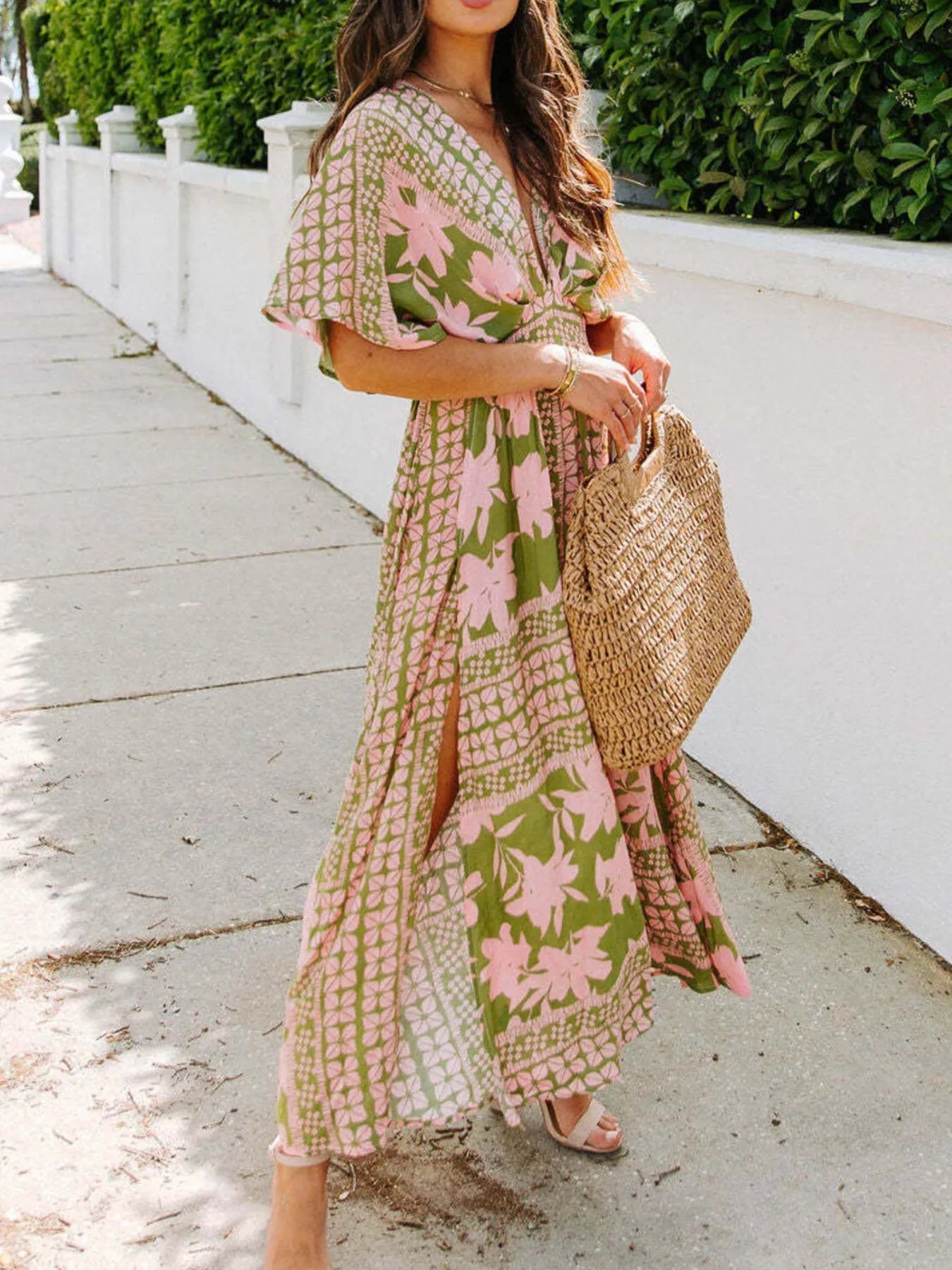 LM | Floral Wrap V-Neck Maxi Dress