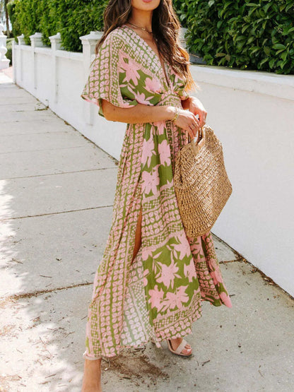 LM | Floral Wrap V-Neck Maxi Dress