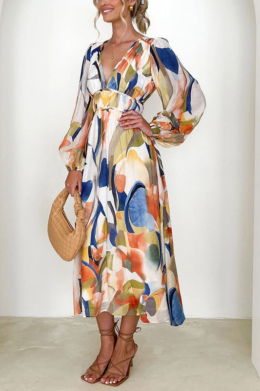 LM | Eclipse Season Printed long-sleeved maxi dress with flowing sleeves