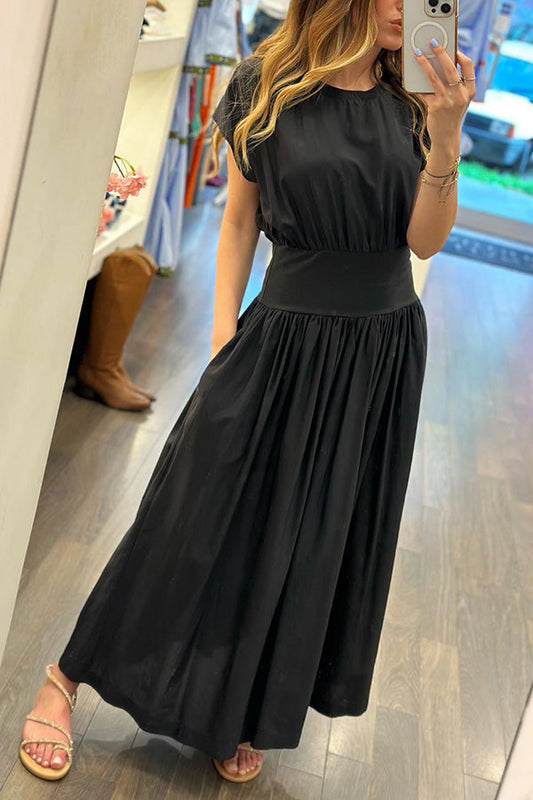 LM | MAKE A LIST ELASTIC WAIST RELAXED MIDI DRESS WITH POCKETS