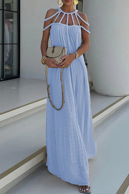 LM | Modern and sophisticated linen blend draped braids cover up maxi dress