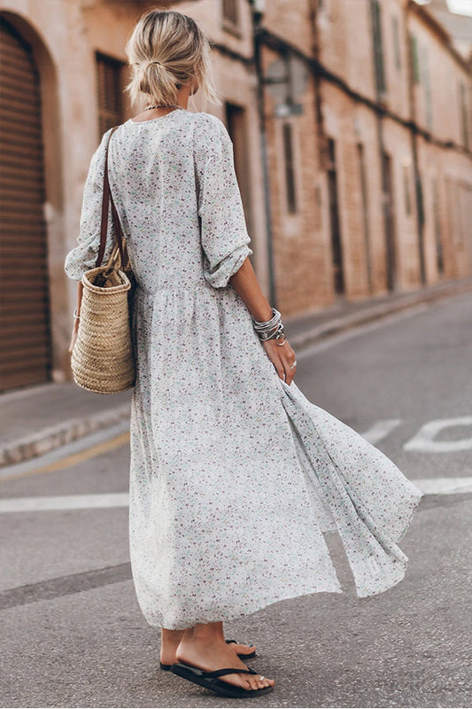 LM | Multicolor Floral V-Neck Slits Maxi Dress