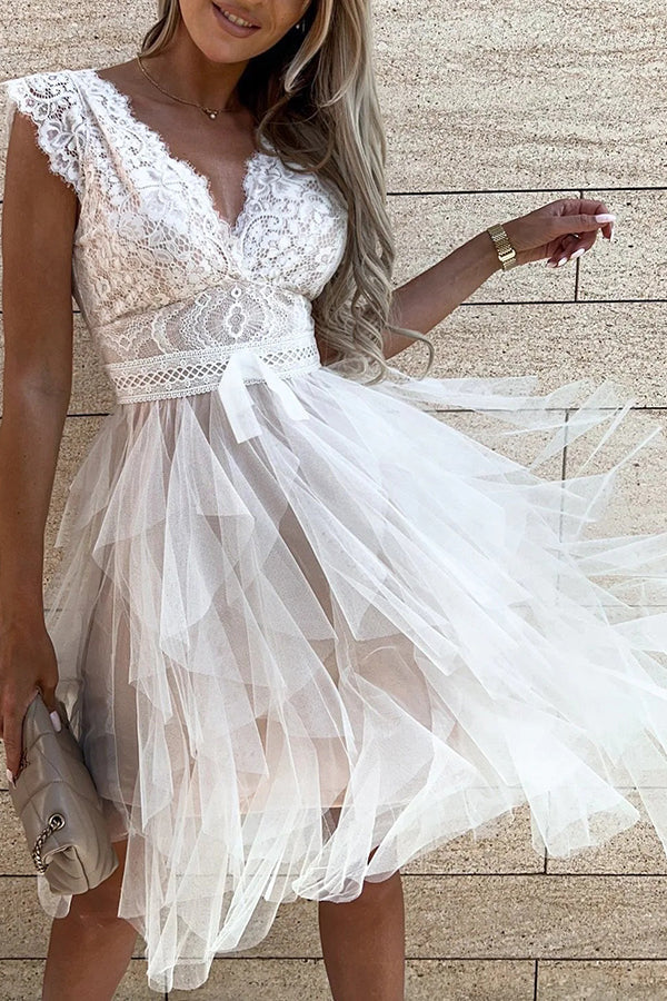 LM | V-neckline Sleeveless lace midi dress