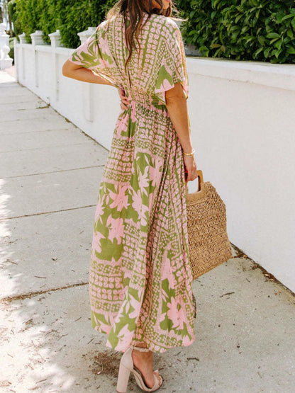 LM | Floral Wrap V-Neck Maxi Dress