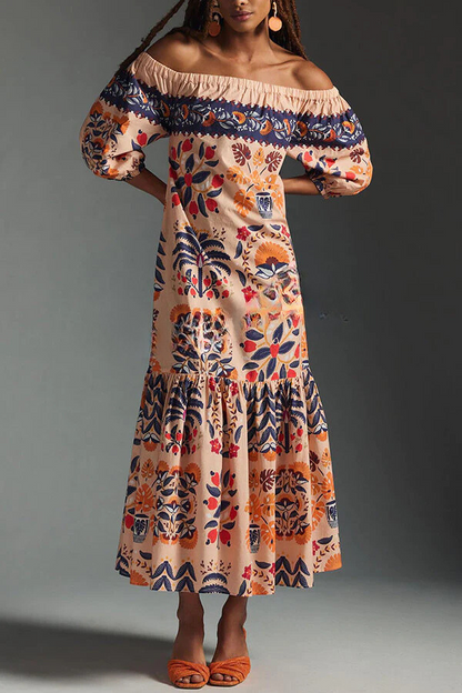 LM | Island Lover Printed off-the-shoulder, flowing midi dress