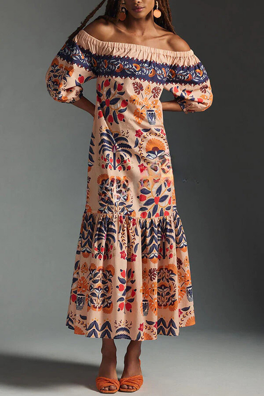 LM | Island Lover Printed off-the-shoulder, flowing midi dress