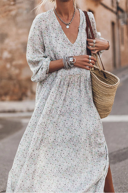 LM | Multicolor Floral V-Neck Slits Maxi Dress