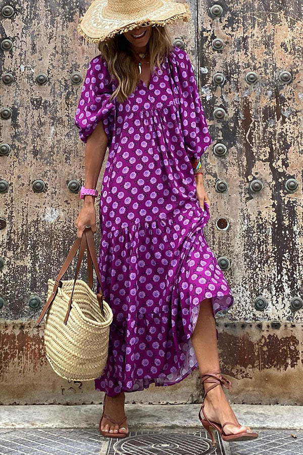 LM | Midi dress with puff sleeves