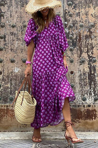 LM | Midi dress with puff sleeves