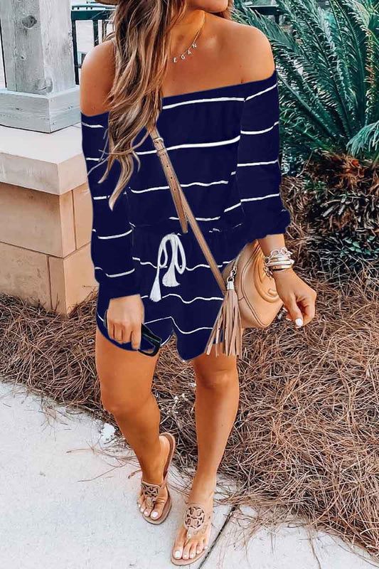 LM | Off the shoulder striped loose one-piece romper