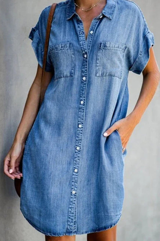 LM | short-sleeved denim midi dress
