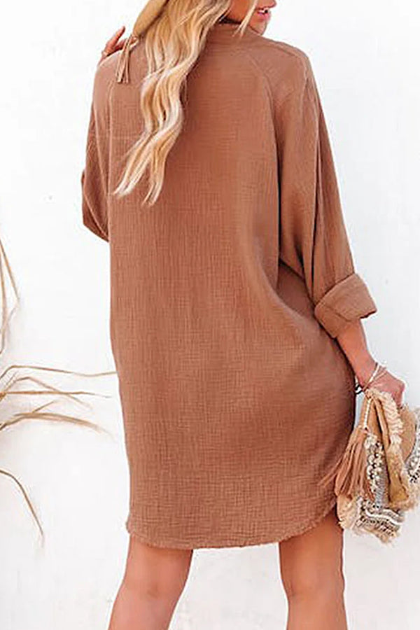 LM | Loose Mid-length Jacket Casual Solid Color Shirt Mini Dress