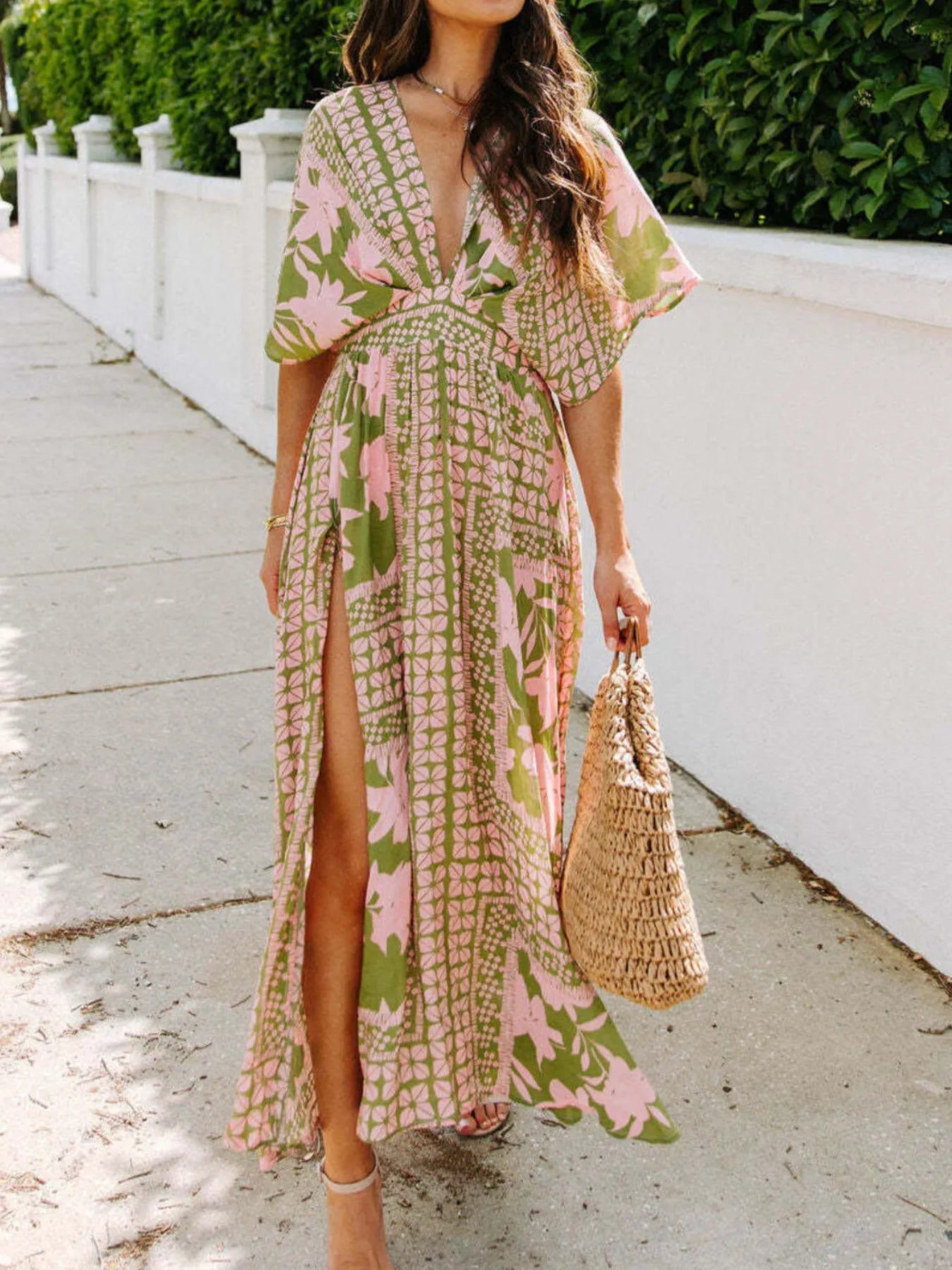 LM | Floral Wrap V-Neck Maxi Dress