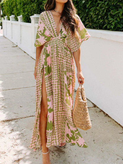LM | Floral Wrap V-Neck Maxi Dress