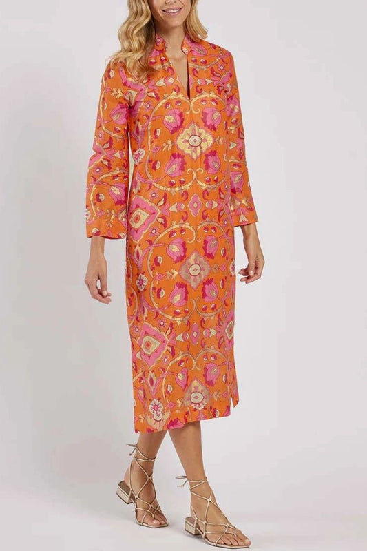 LM | Printed midi dress with stand-up collar