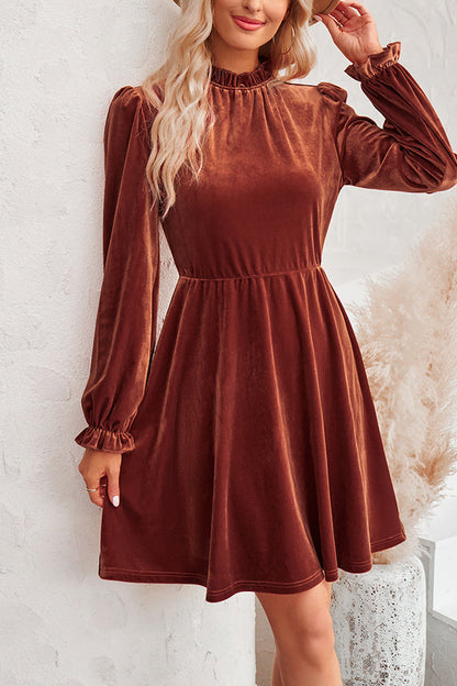 LM | Turtleneck long-sleeved velvet mini dress
