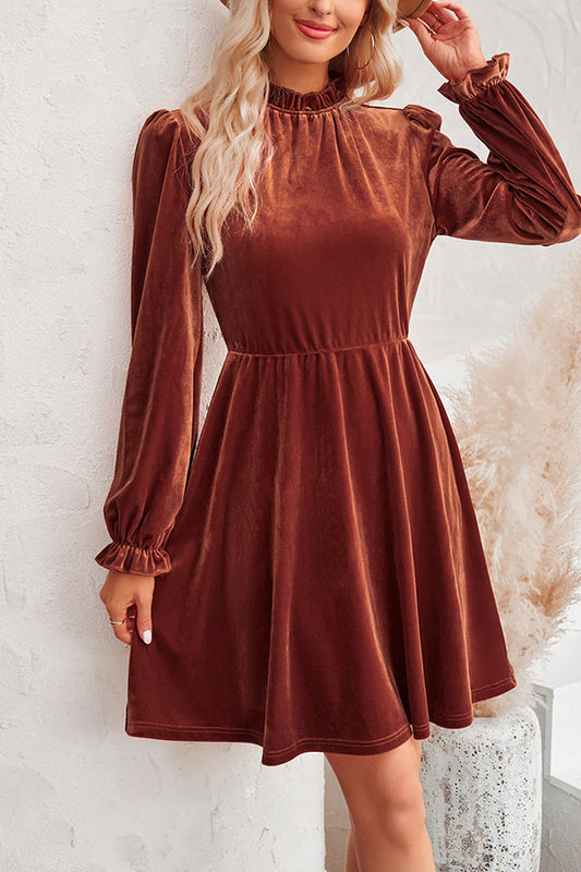LM | Turtleneck long-sleeved velvet mini dress