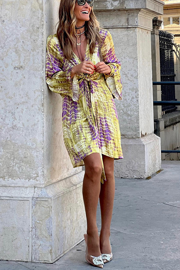 LM | Take Me Away Tie-dye Print Tie Waist Mini Dress
