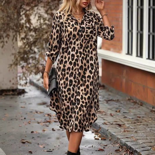 LM | Leopard Print Beach Cover-up V-Neck Robe Vacation Bikini Dress