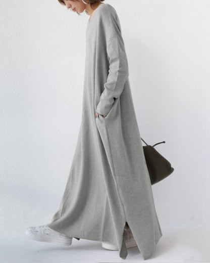 LM | stylish long-sleeved maxi dress with V-neckline for everyday wear