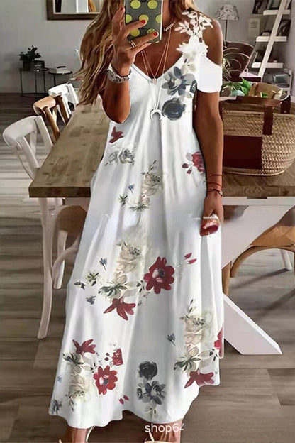 LM | Viana Contrasting lace printed maxi dress with straight sleeves