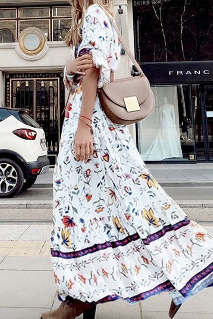 LM | Lavender Flavor Printed Long Sleeve Button A-Line Maxi Dress