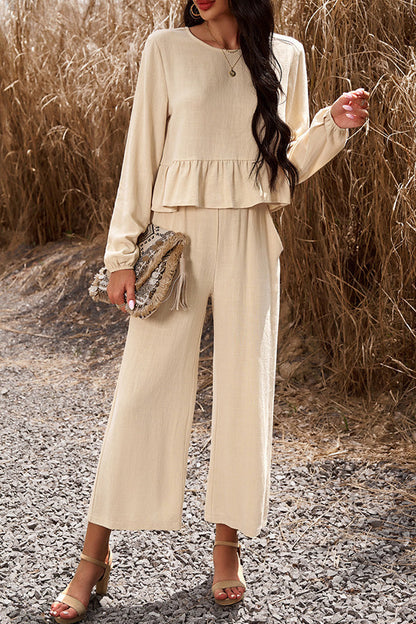 LM | Temperament leisure suit monochrome long-sleeved top loose pants