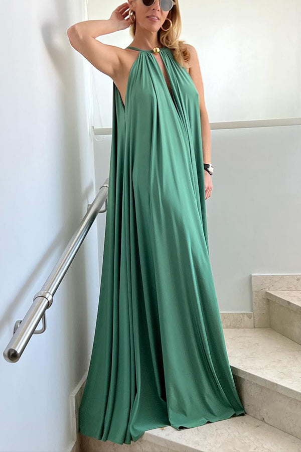 LM | Greek Goddess Unmistakable Golden Halter Neck A-line Maxi Dress