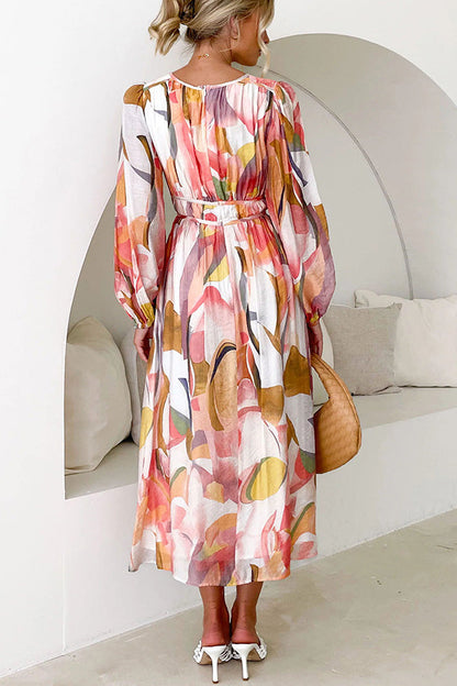 LM | Eclipse Season Printed long-sleeved maxi dress with flowing sleeves