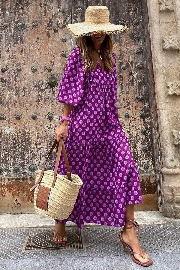 LM | Midi dress with puff sleeves