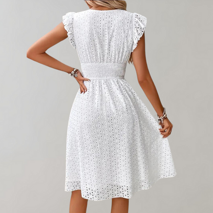 LM | elegant midi dress for women with gathered sleeves