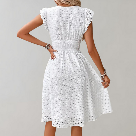 LM | elegant midi dress for women with gathered sleeves