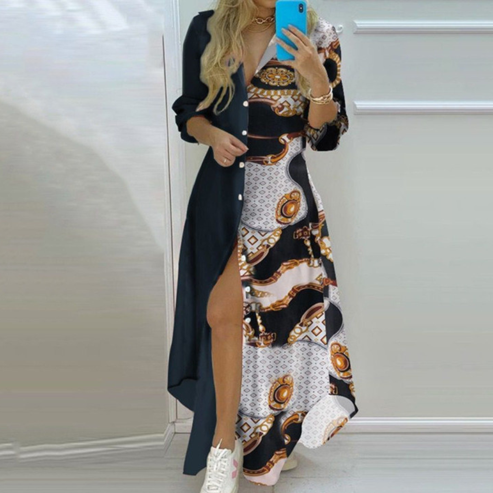 LM | elegant long-sleeved maxi dress for casual and formal occasions