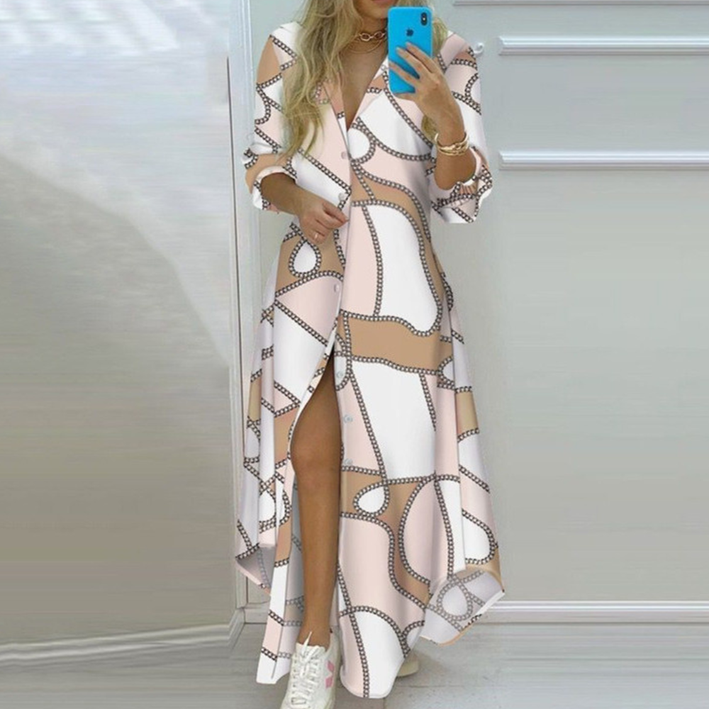 LM | elegant long-sleeved maxi dress for casual and formal occasions