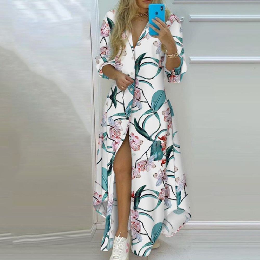 LM | elegant long-sleeved maxi dress for casual and formal occasions