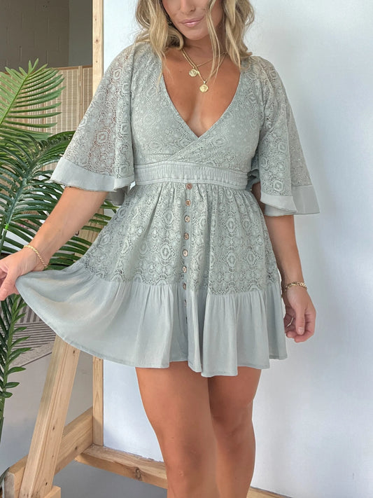 LM | Lace Crochet Romper Dress
