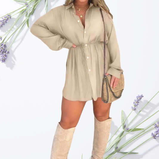 LM | Elegant satin romper dress with adjustable waist - summer dress for women, ideal for various occasions