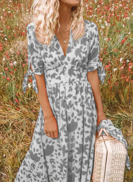 TS | Maxi dress with floral V-neckline