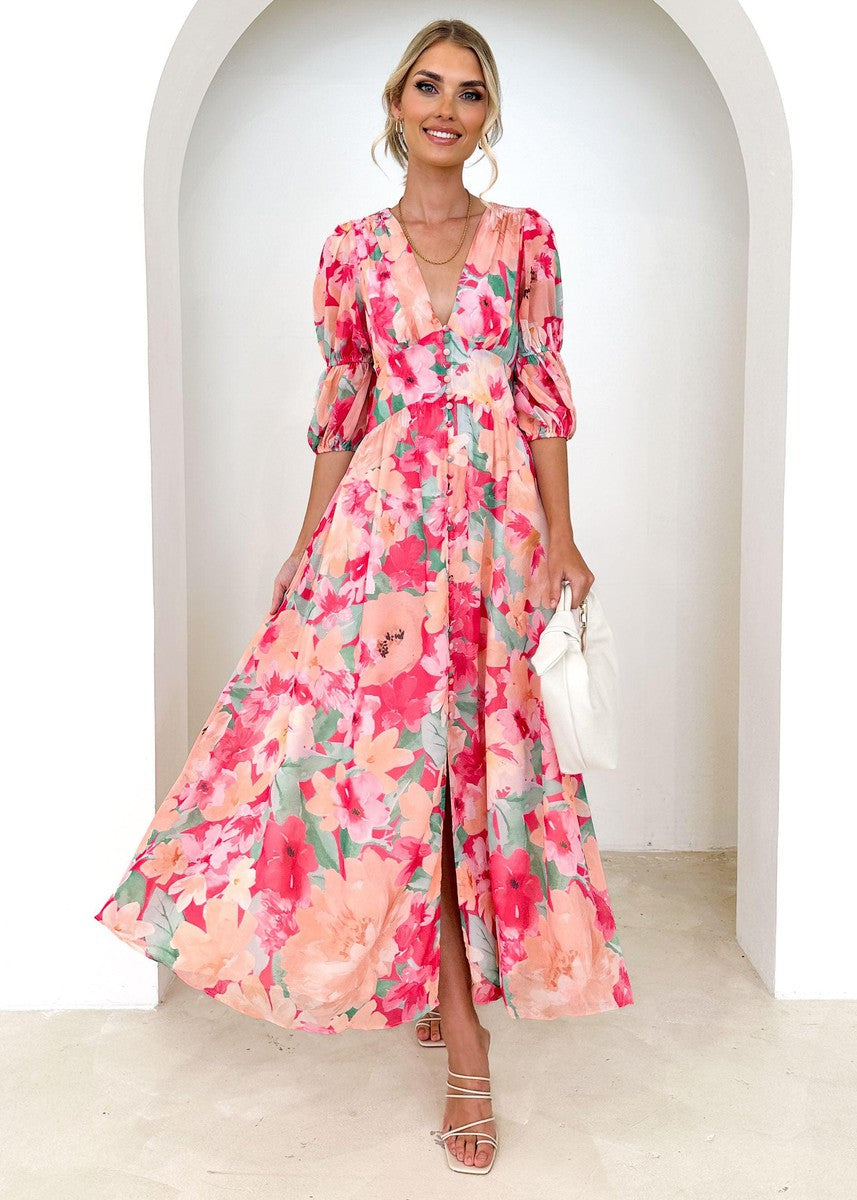 LM | Sweet Pink V-neck maxi dress