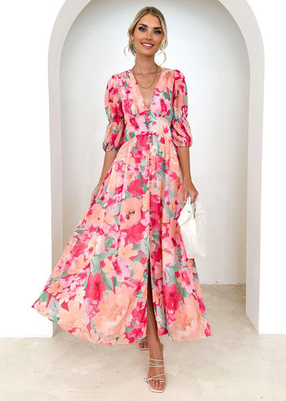 LM | Sweet Pink V-neck maxi dress