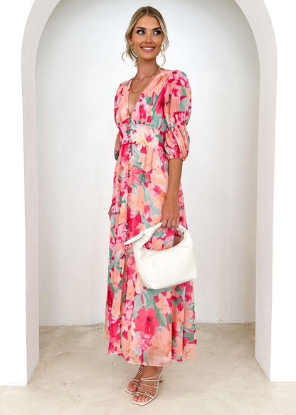 LM | Sweet Pink V-neck maxi dress