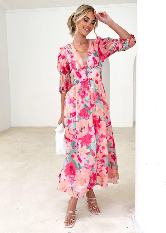 LM | Sweet Pink V-neck maxi dress