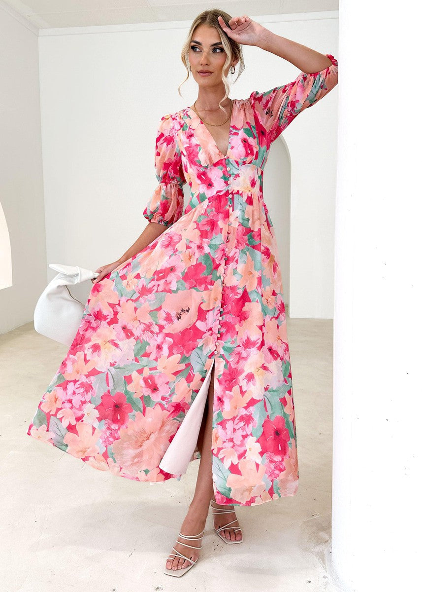LM | Sweet Pink V-neck maxi dress