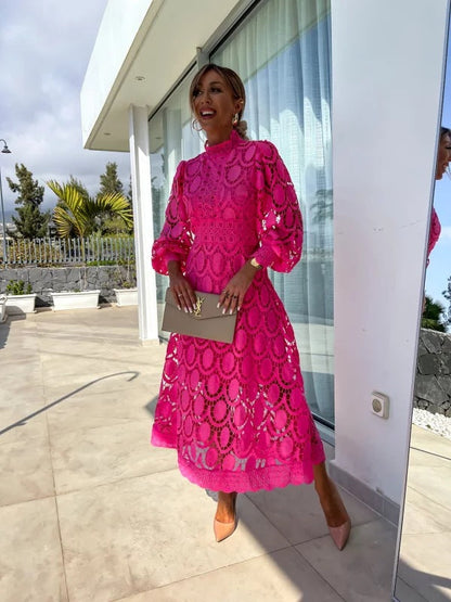 LM | Stylish midi dress in French lace
